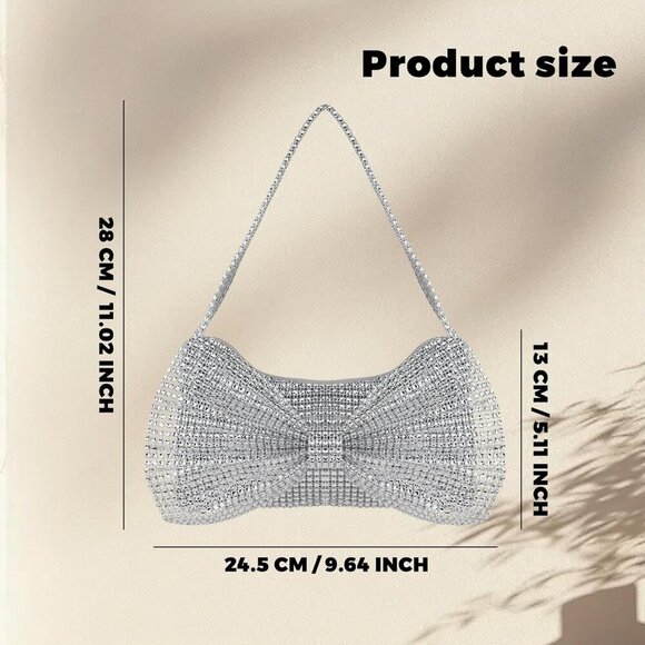 🆕Women Silver Rhinestone Evening Clutch Purse Bowknot Elegant Party Handbag - Picture 3 of 6